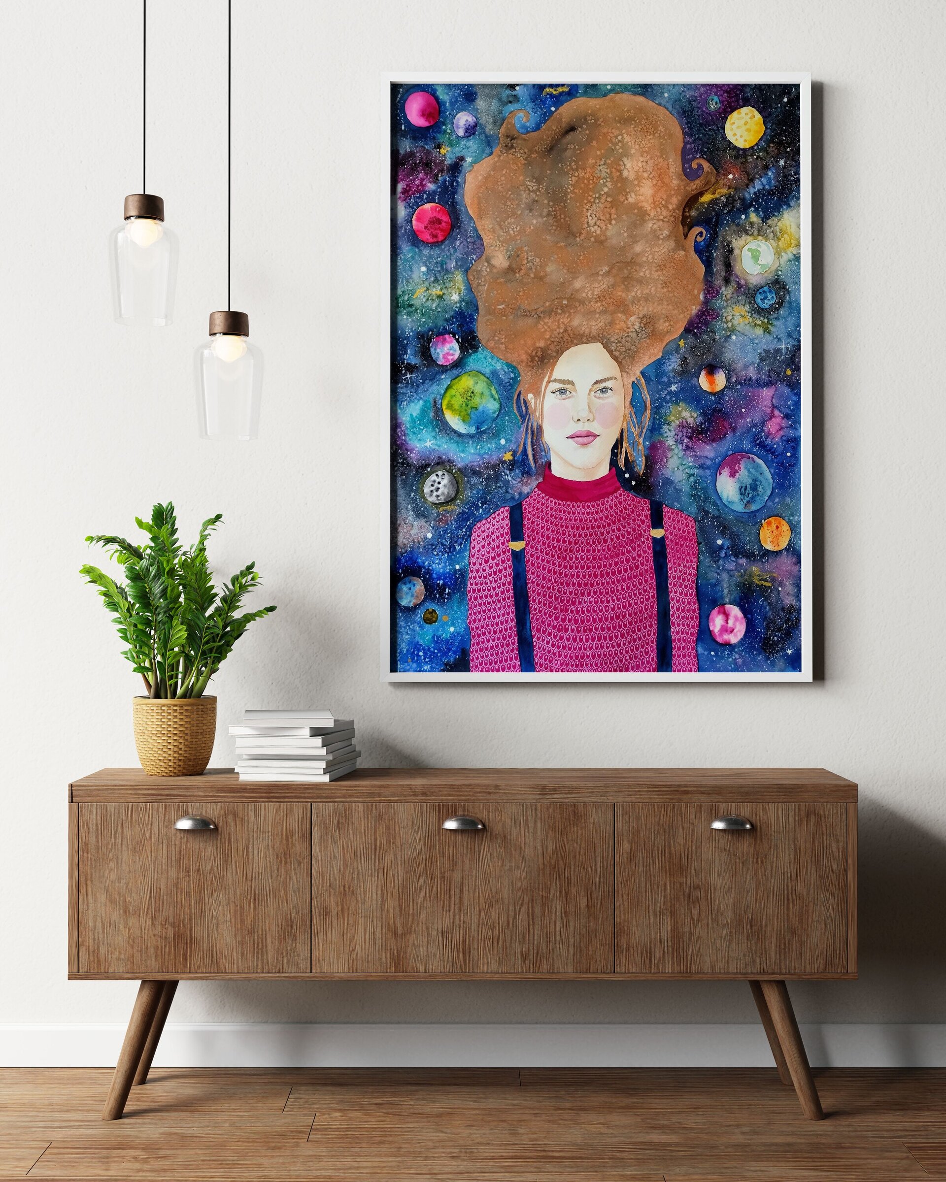 Acuarela, retrato femenino: "Girando como un planeta" - 2