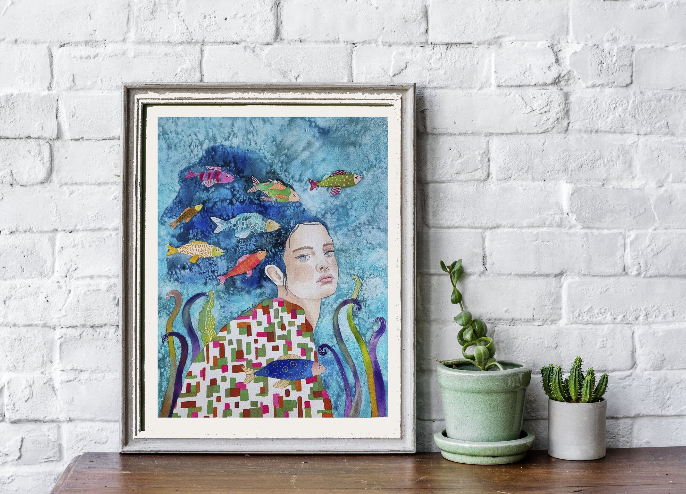 Acuarela Retrato Femenino "Soltar amarras"- Arte Hecho a Mano - 3