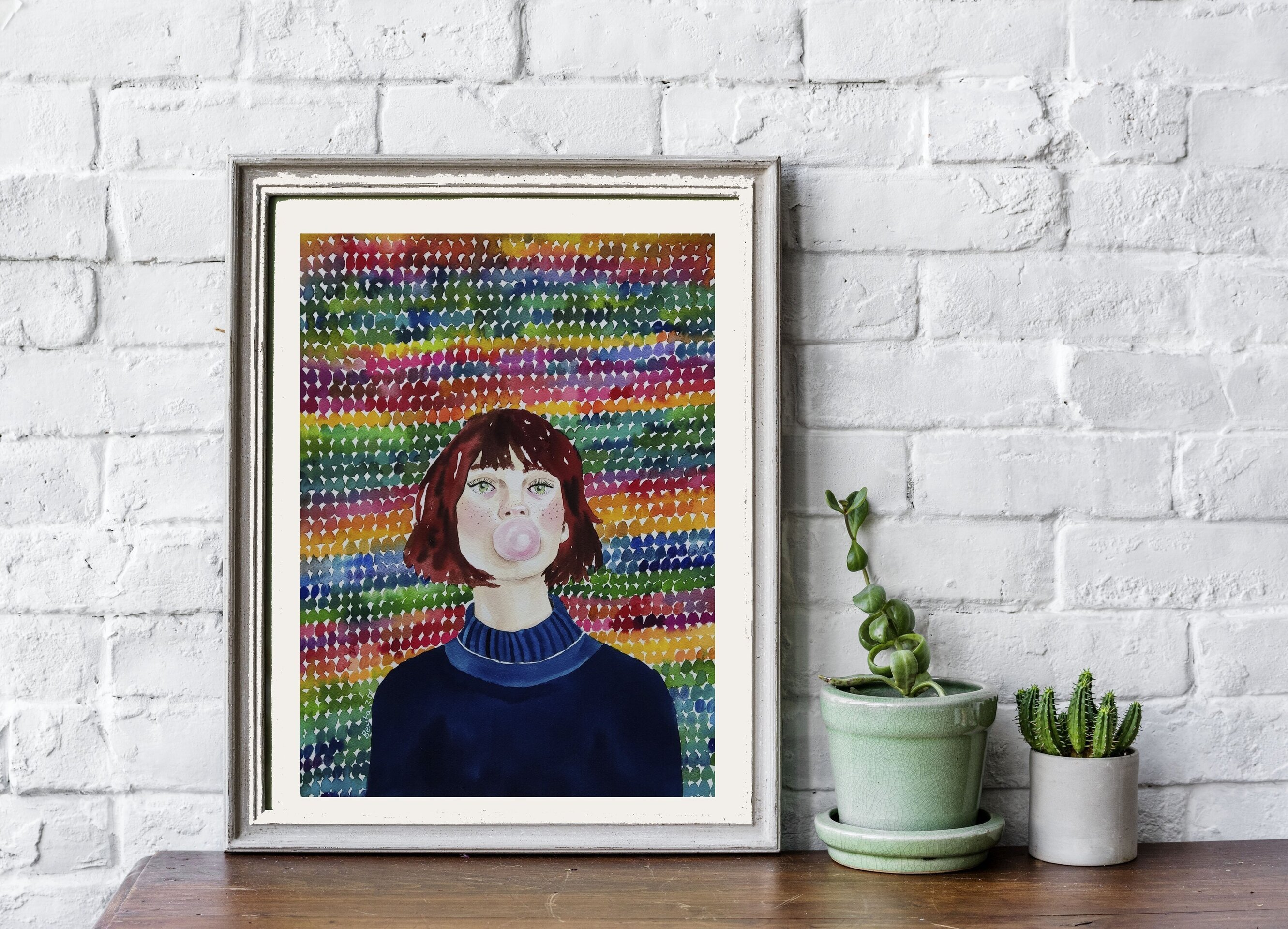 Acuarela Retrato Femenino "La vida como juego"- Arte Hecho a Mano - 3