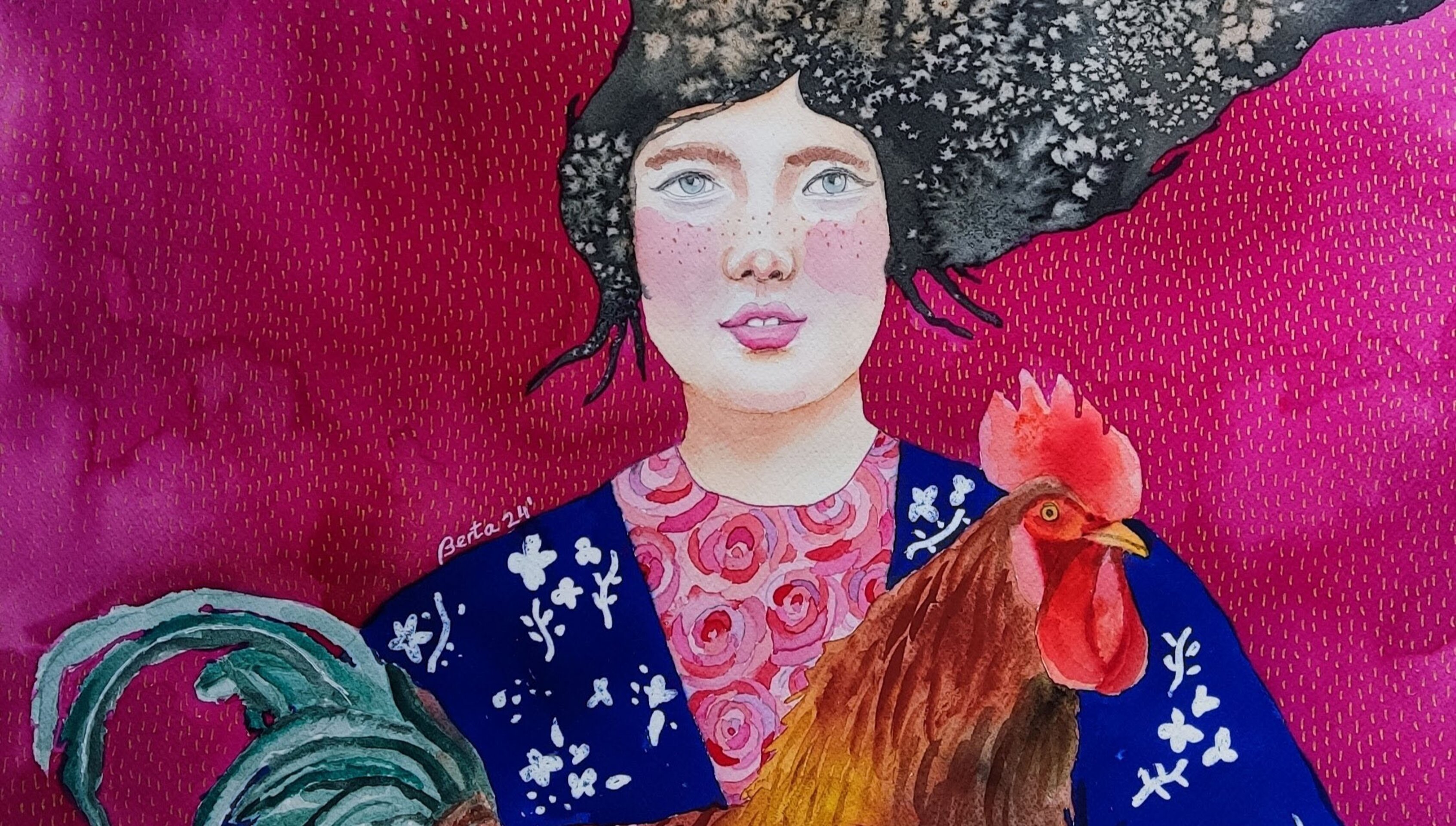 Retrato femenino, acuarela creativa: "Presencia" - 2