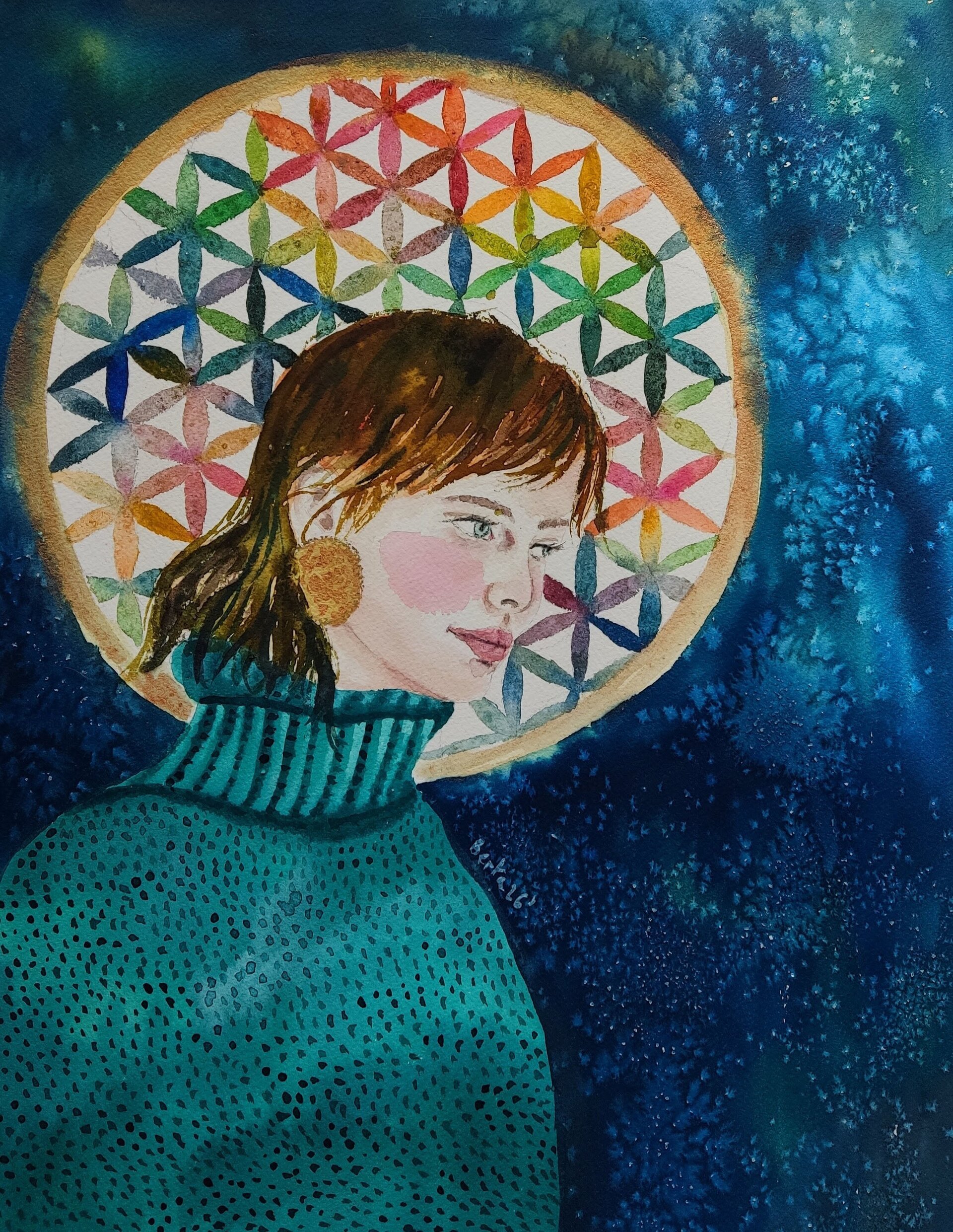 Acuarela Retrato Femenino "La flor de la vida" - 1