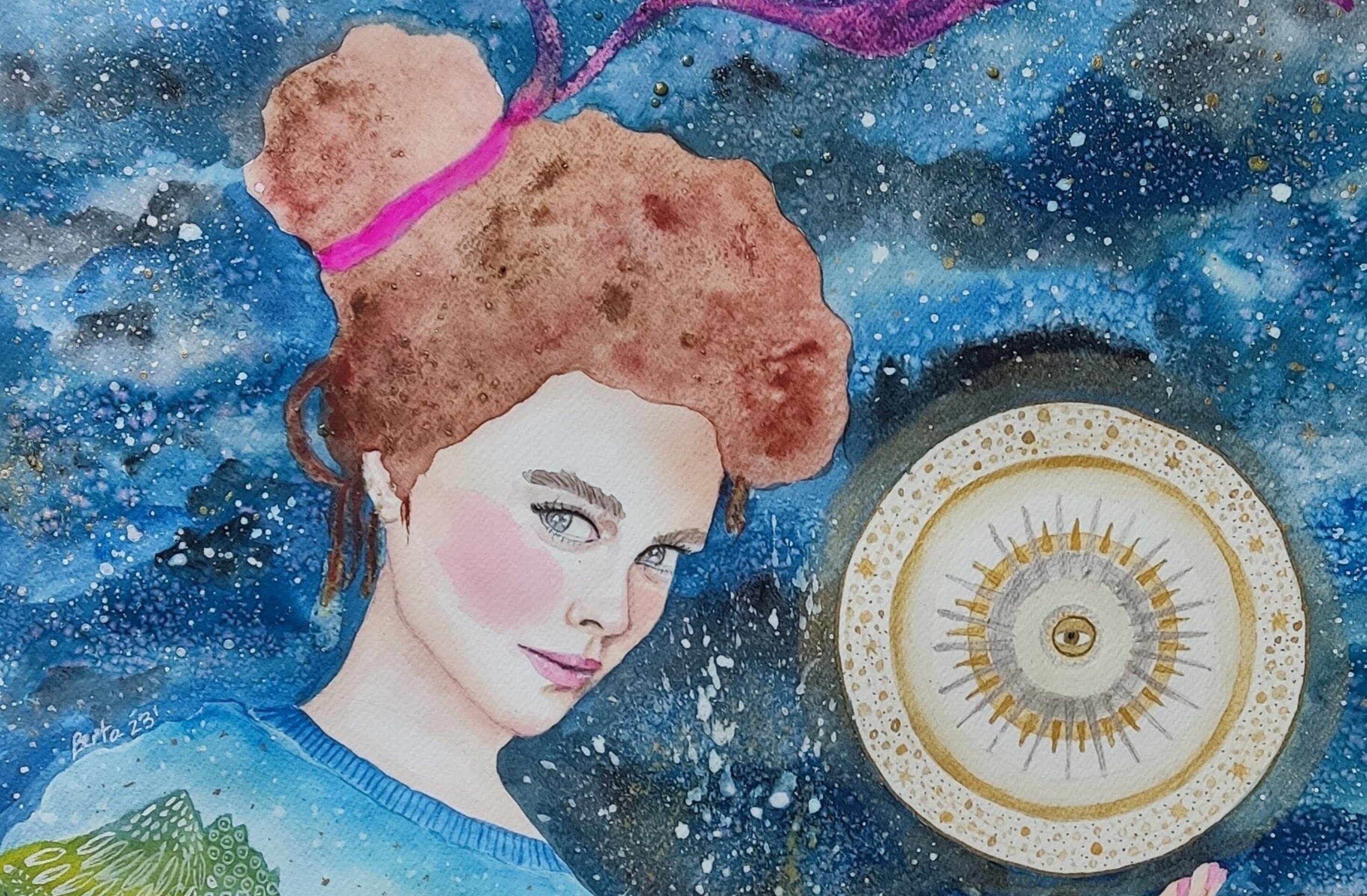 Retrato femenino acuarela creativa: "Mystical forest" - 2