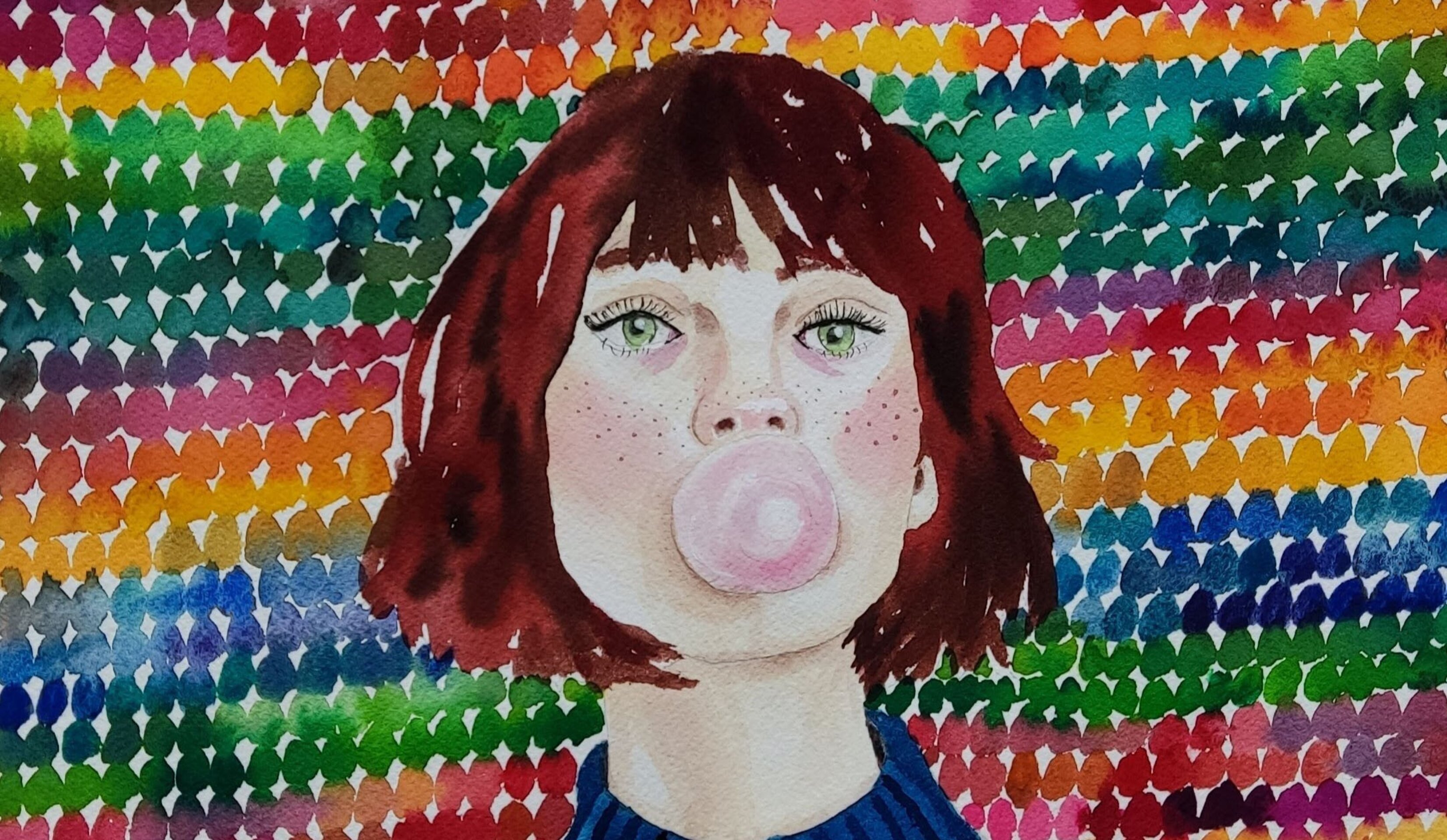 Acuarela Retrato Femenino "La vida como juego"- Arte Hecho a Mano - 2