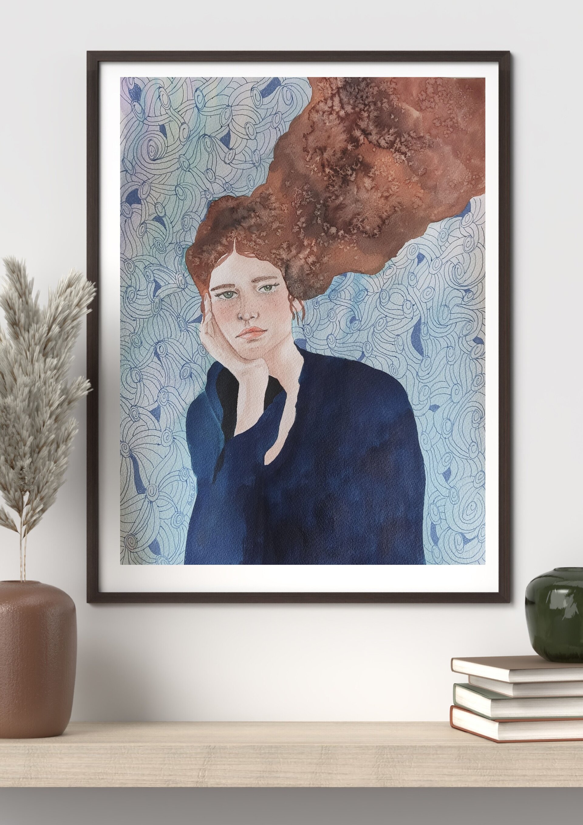 Acuarela Retrato Femenino "Pasaba por aquí" - 3