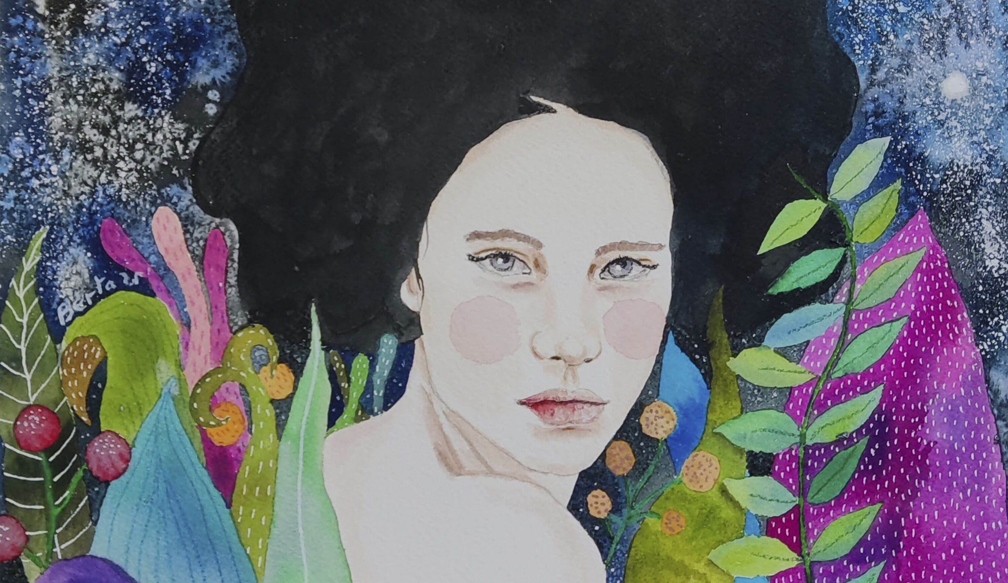 Acuarela Retrato Femenino "Noche Oscura" - 2