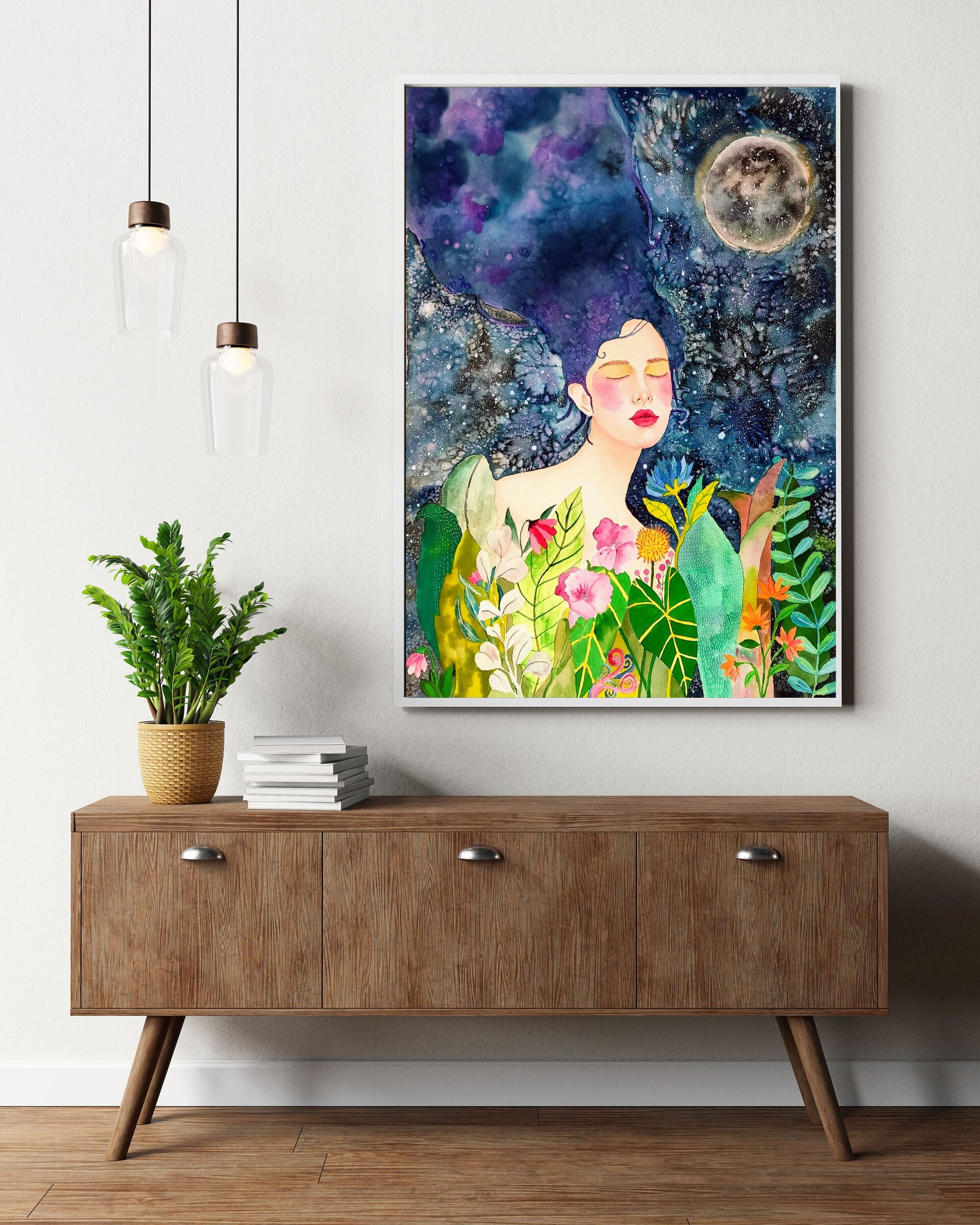 Retrato femenino, acuarela creativa: "Ninfa del bosque" - 3