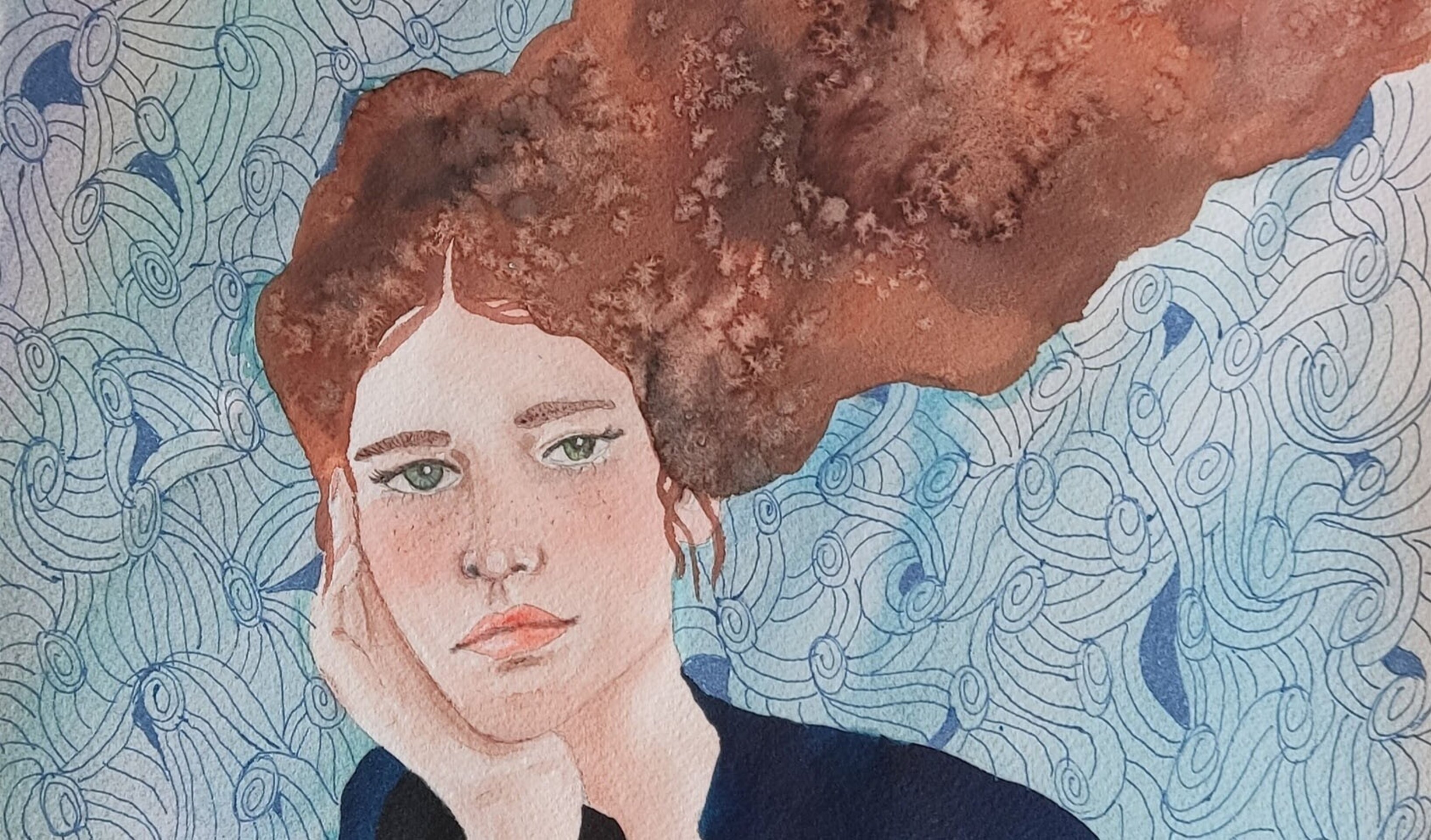 Acuarela Retrato Femenino "Pasaba por aquí" - 2