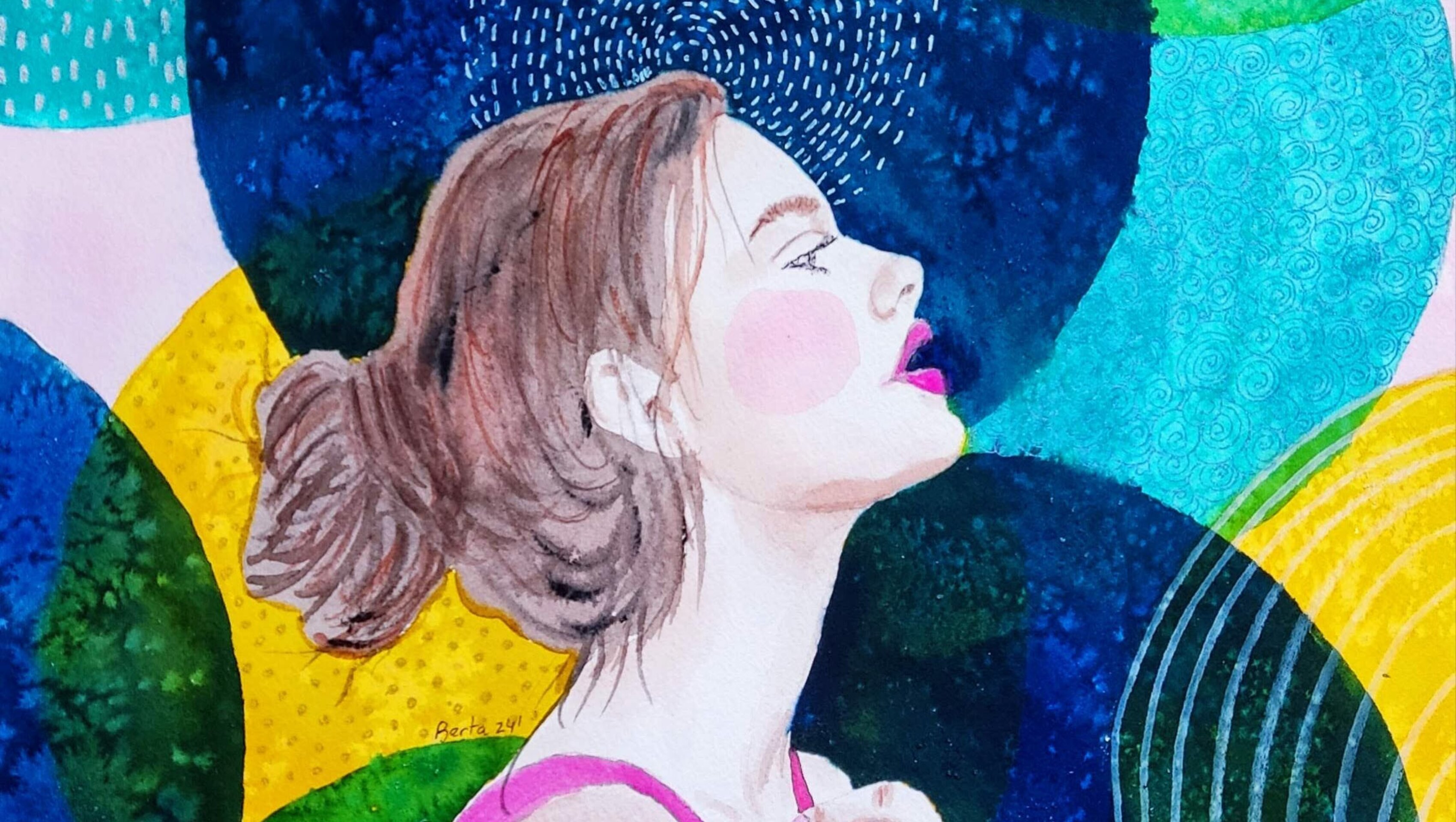Acuarela creativa, retrato femenino: "El silencio del yo" - 2