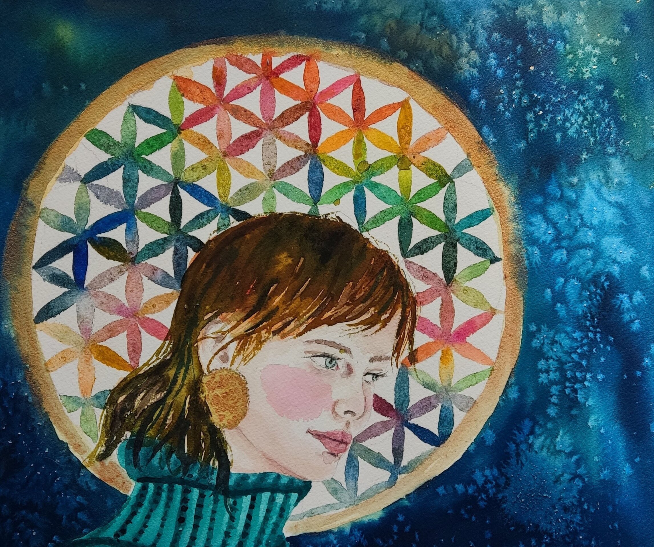 Acuarela Retrato Femenino "La flor de la vida" - 2